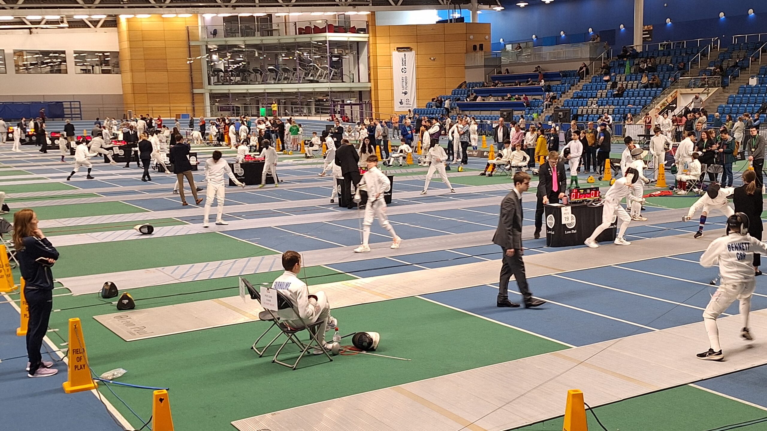 Pistes of fencers in action at the British Youth Championships